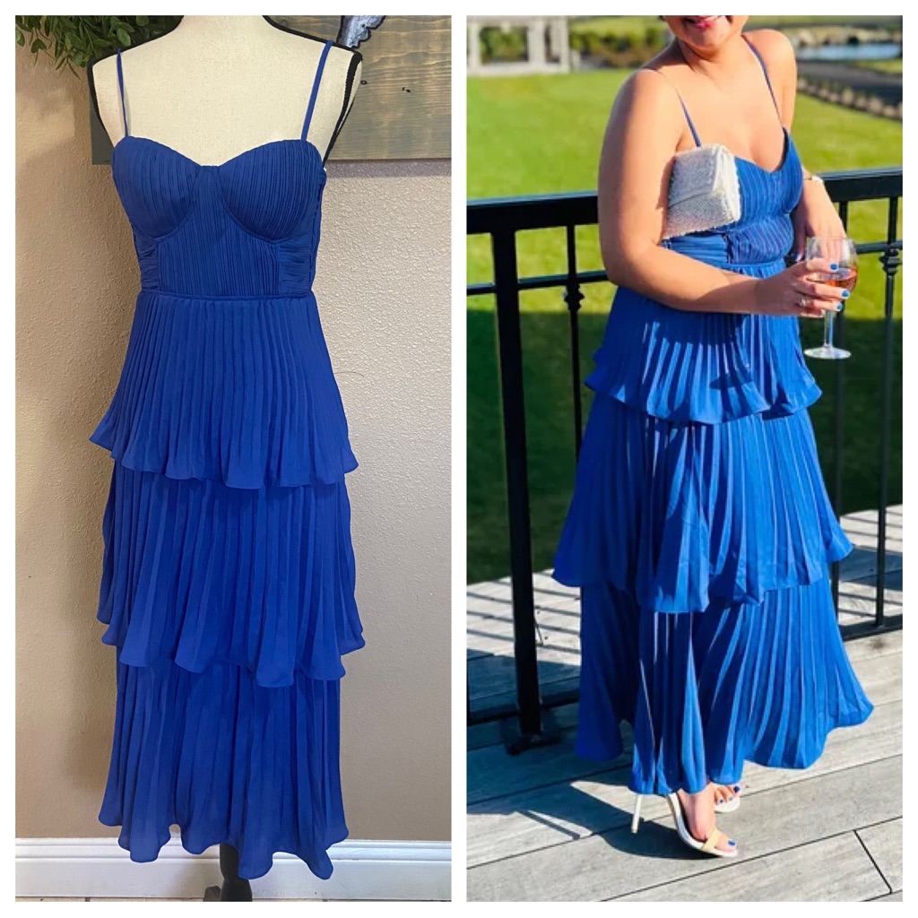 knee length dresses for ladies Cobalt blue ruched open back midi dress main image 1